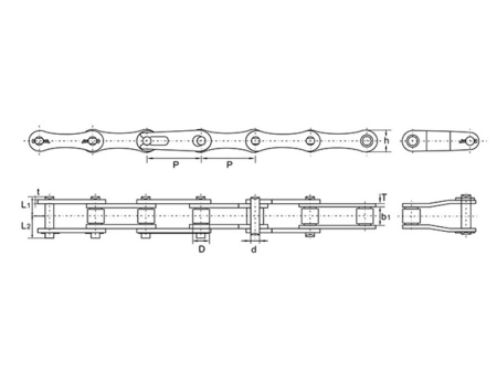 جنزير نقل حركة ميكانيكية ذات خطوة مزدوجة/ سلسلة الأسطوانة ذات مسافة مزدوجة  Double Pitch Roller Chains