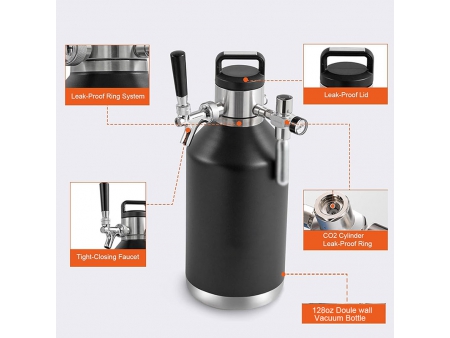 ترمس موزع مشروبات معزول بجدار مزدوج سعة 3.8 لتر  3.8L Double Wall Vacuum Insulated Beer Dispenser