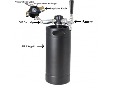 برميل تخمير بجدار واحد سعة 4 لتر مع رأس موزع  4L Single Wall Keg with CO₂ Dispensing Head