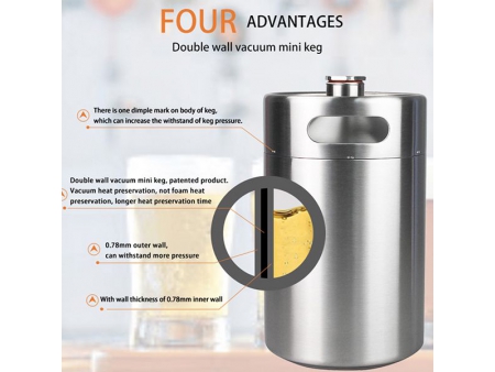 ترمس ستيل معزول بجدار مزدوج سعة 3.8 لتر/ ترموس ستانلس ستيل 3.8L Double Wall Vacuum Insulated Mini Keg