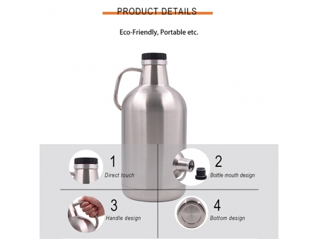 مطارة ستيل معزولة تحفظ الحرارة والبرودة سعة 3.78 لتر (مع غطاء لولبي للغلق المحكم) 3.78L Vacuum Screw Cap Growler