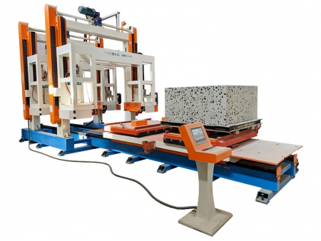 آلة قطع رأسية للكتل الخرسانية بجسر مزدوج مزودة بطاولة دوّارة Double-Track Gantry Vertical Concrete Cutter with Rotary Table