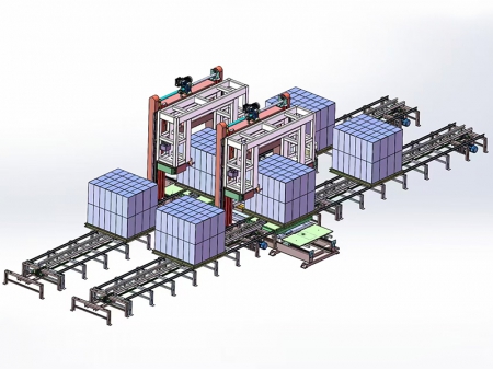 آلة قطع رأسية للكتل الخرسانية بجسر مزدوج مزودة بطاولة دوّارة Double-Track Gantry Vertical Concrete Cutter with Rotary Table