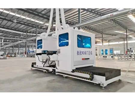 ماكينة CNC مزدوجة الأطراف لقصّ وحفر إطار الباب (حلق الباب) الخشب بدقة عالية CNC Door Jamb Double-End Cutting and Drilling Machine