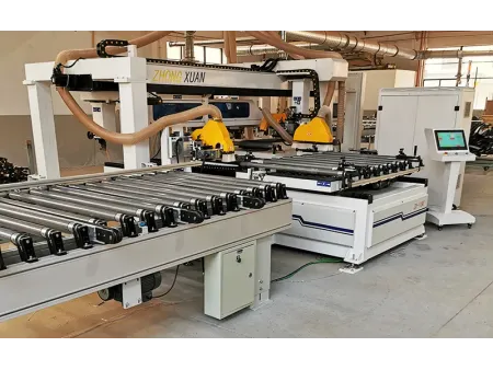 ماكينة CNC مزدوجة الأطراف لقصّ وحفر إطار الباب (حلق الباب) الخشب بدقة عالية CNC Door Jamb Double-End Cutting and Drilling Machine