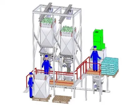 محطة تفريغ الأكياس (لتفريغ الأكياس وتغذية المواد الصلبة السائبة في أنظمة النقل الهوائي) Bag Break Station