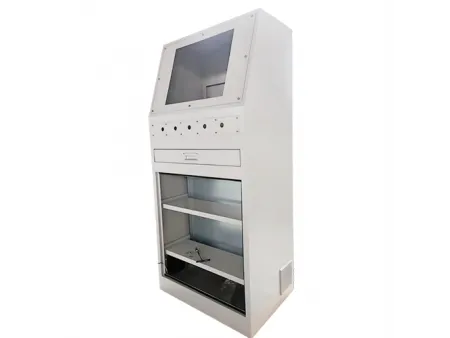 كابينة محطة تشغيل أرضية قائمة مع سطح هندسي مائل، سلسلة CBXM Freestanding Operator Console Enclosure (Sloped Top Enclosure)
