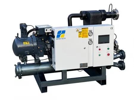 مبرد منخفض الحرارة مُبرَّد بالماء (شيلر تبريد بالماء مع ضاغط لولبي شبه مغلق) Water-Cooled Low-Temp Chiller