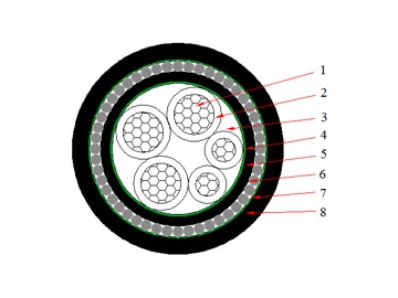 كابلات الجهد المنخفض المعزولة NYRY من 0.6 إلى 1 ك.ف                     0.6/1 kV NYRY Cable(CU/PVC/SWA/PVC)