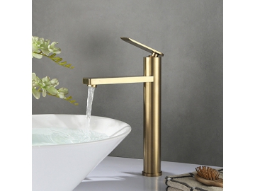 خلاط مغسلة طويل بمظهر ذهبي مصقول SW-BFS012(2)                     Tall vessel sink faucet in brushed gold finish