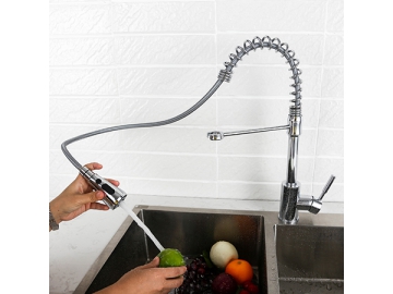 خلاط مجلى سحاب زنبرك SW-KF002                     Single hole pull down kitchen faucet with spring load