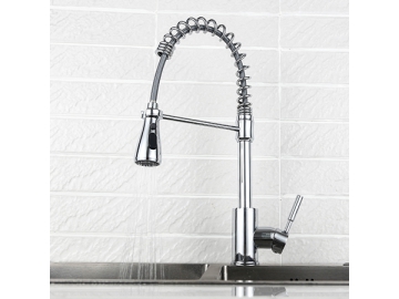 خلاط مطبخ بعنق حلزوني وفوهة قابل للسحب SW-KF002                     Single hole pull down kitchen faucet with spring load
