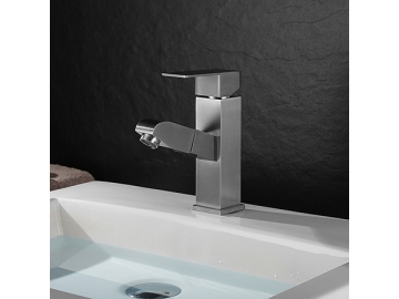 خلاط مغسلة مقبض واحد مربع بمظهر كروم مصقول SW-BFP002                     Square Single hole Sink Faucet