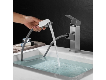 خلاط مغسلة مقبض واحد مربع بمظهر كروم مصقول SW-BFP002                     Square Single hole Sink Faucet