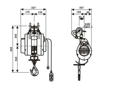 ونش كهرباء مع هوك، سلسلة HXS  Hook Mounted Electric Hoist