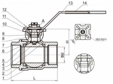 محبس كرة قطعتين SS 316 مع قاعدة تثبيت ومقبض منفصل  Ball Valve with ISO5211 Mounting Pad 2 Piece