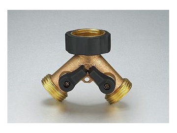 صمام قفل نحاسي مزدوج على شكل Y / وصلة خرطوم على شكل Y  2-Way Y-Brass Dual Shut-Off Valve / Y Hose Connector