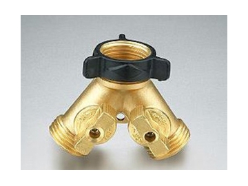 صمام قفل نحاسي مزدوج على شكل Y / وصلة خرطوم على شكل Y  2-Way Y-Brass Dual Shut-Off Valve / Y Hose Connector