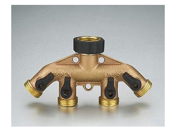 صمام قفل نحاسي رباعي / وصلة خرطوم رباعية  4 Way Brass Garden Hose Splitter with Shut Off Valve